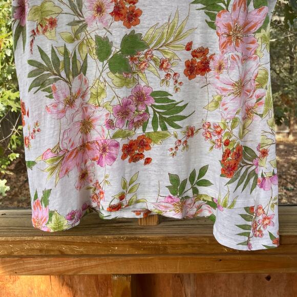 J. Jill Women's 100% Linen Colorful Floral Print Tee Size M - Picture 5 of 9